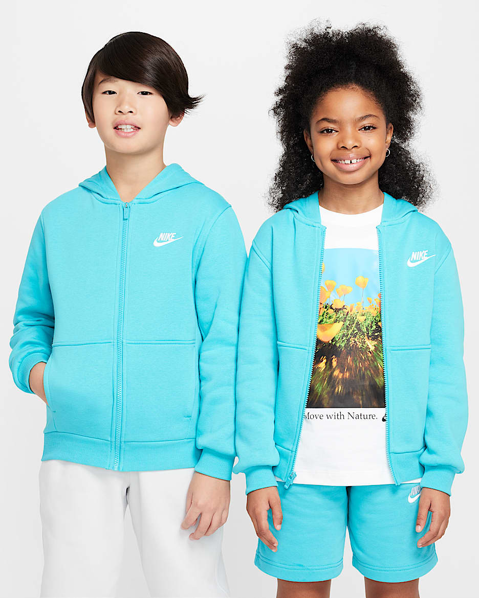 Sudadera con gorro de cierre completo para niños talla grande Nike Sportswear Club Fleece - Cactus empolvado/Blanco