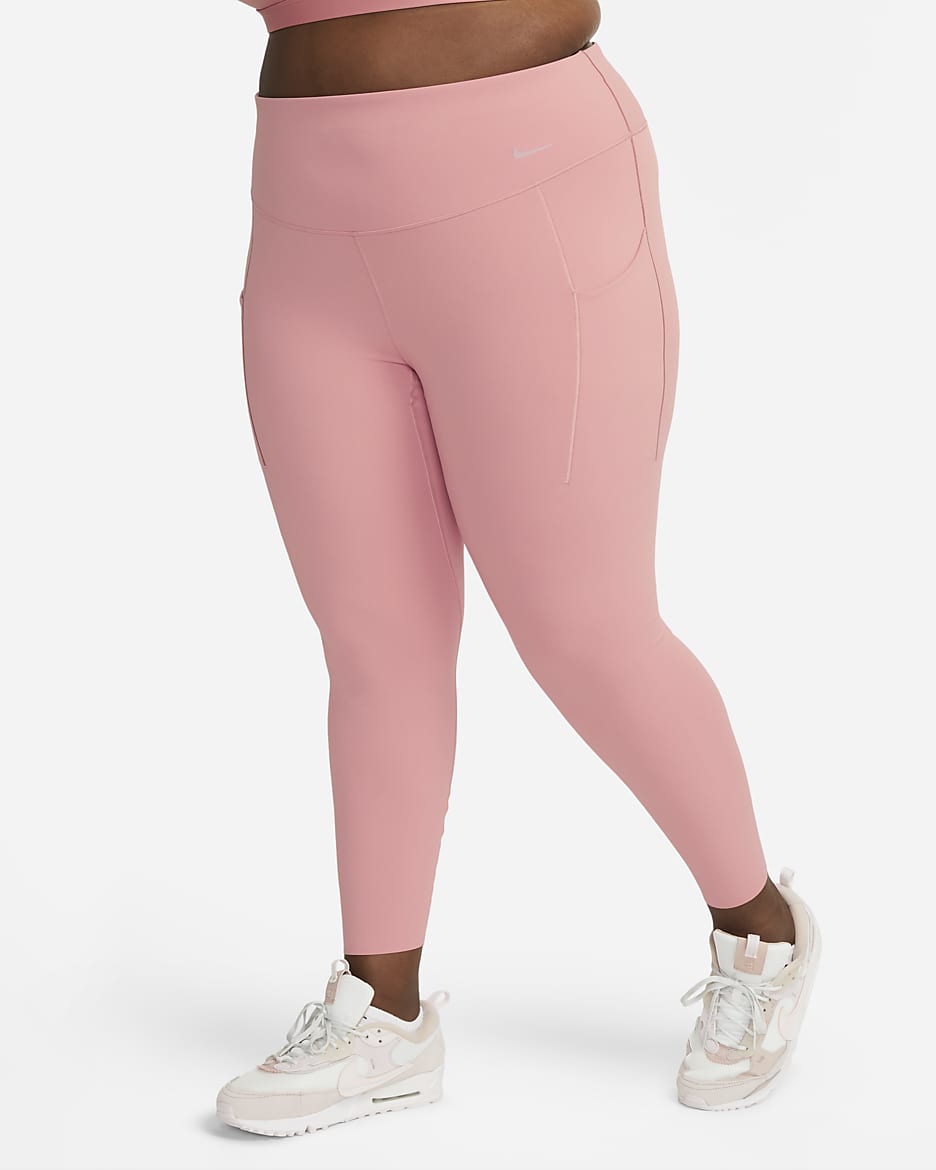 Nike Universa 7/8-legging met hoge taille, zakken en medium ondersteuning voor dames (Plus Size) - Red Stardust/Zwart