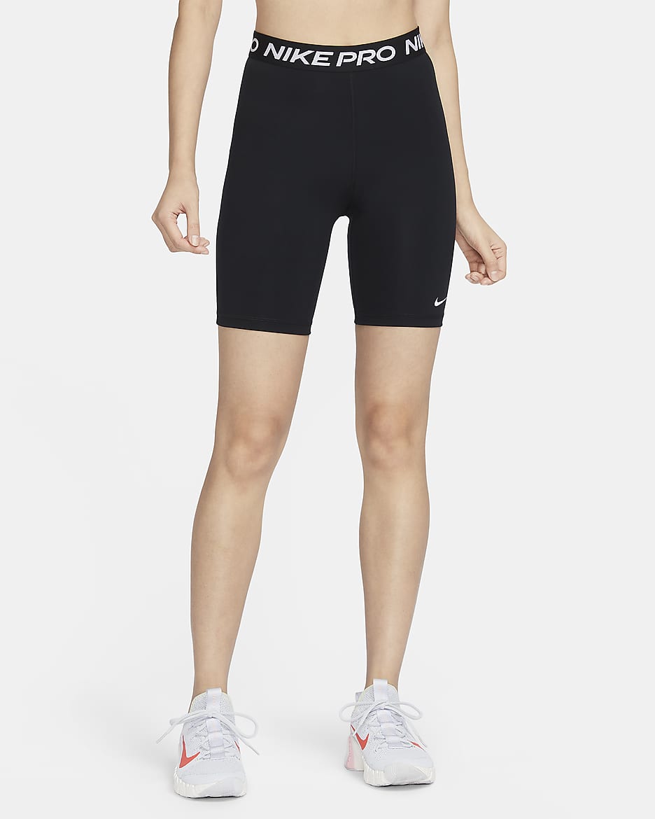 กางเกงขาสั้นเอวสูง 7 นิ้ว ผู้หญิง Nike Pro 365 - ดำ/ขาว