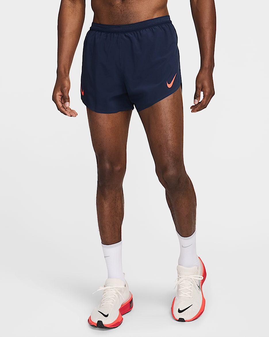 Nike AeroSwift Men's Dri-FIT ADV 4" Brief-Lined Running Shorts - Obsidian/Bright Crimson