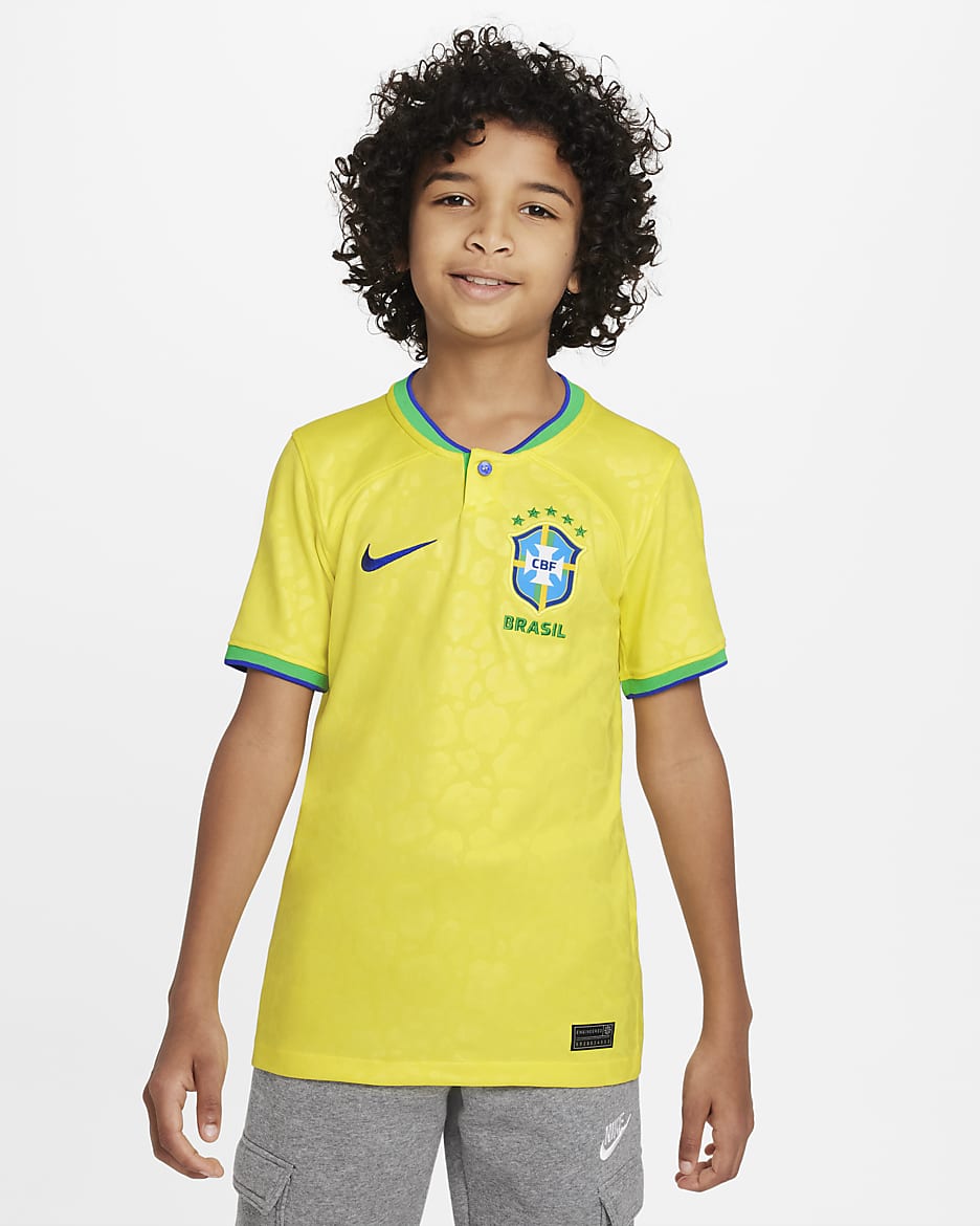Brazil 2022/23 Stadium Home Older Kids' Nike Dri-FIT Football Shirt - Dynamic Yellow/Green Spark/Paramount Blue/Paramount Blue