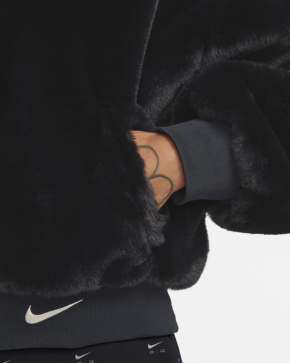 Nike Sportswear Women's Reversible Faux Fur Bomber - Black/Coconut Milk