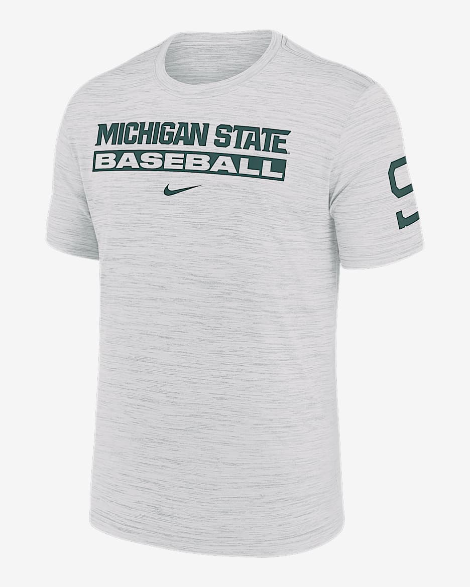 Playera universitaria Nike Dri-FIT para hombre Michigan State Spartans Velocity Baseball Wordmark Stack - Blanco