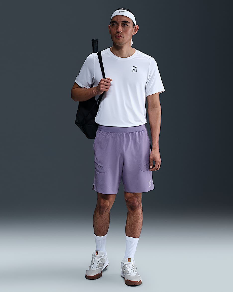 Shorts de tenis Dri-FIT de 20 cm para hombre NikeCourt Advantage - Amatista empolvado/Blanco