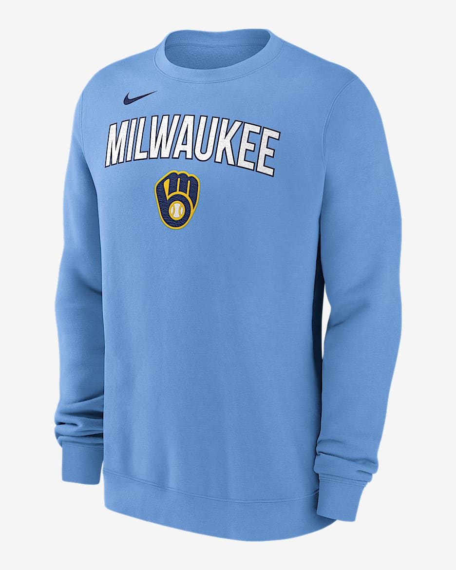 Sudadera de cuello redondo sin cierre Nike de la MLB para hombre Milwaukee Brewers - Azul pólvora