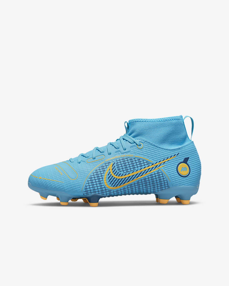 Calzado de fútbol para terrenos múltiples para niños de preescolar y grandes Nike Jr. Mercurial Superfly 8 Academy MG - Azul cloro/Marina/Naranja láser