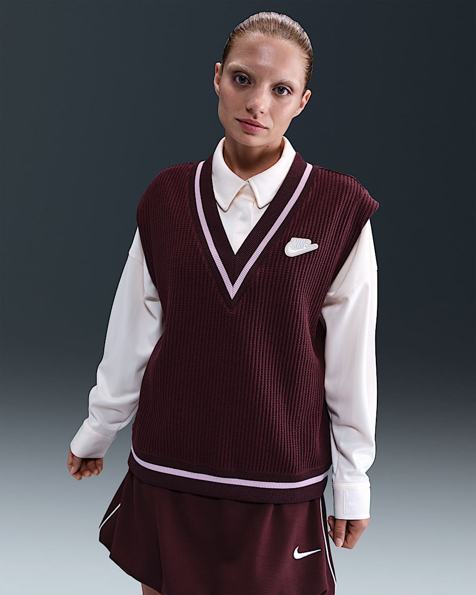 Nike Sportswear Women's Waffle-Knit Vest - Burgundy Crush/Heather/Sail
