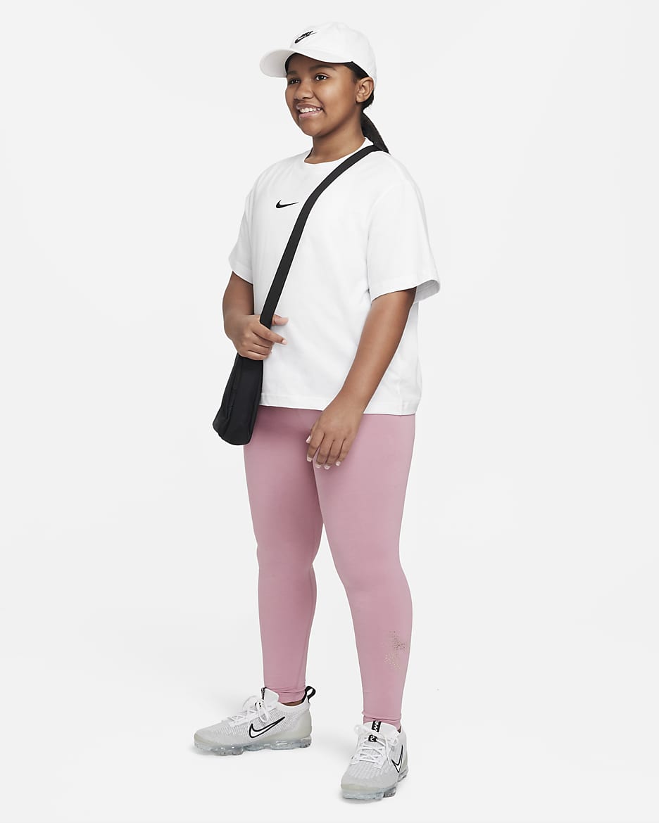 Nike Sportswear Essential Big Kids' (Girls') Mid-Rise Leggings (Extended Size) - Elemental Pink/Metallic Gold