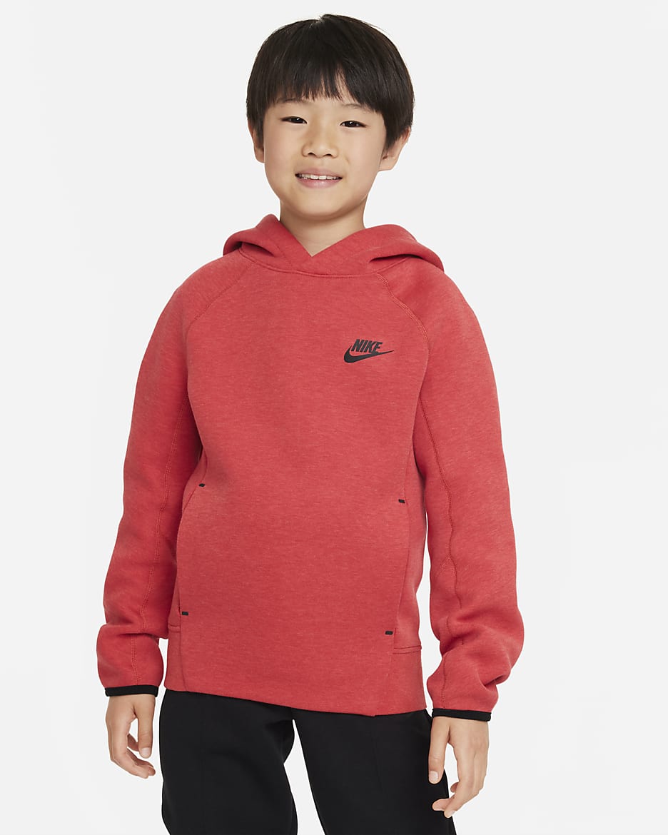 Sudadera con gorro sin cierre para niño talla grande Nike Sportswear Tech Fleece - Rojo universitario claro jaspeado/Negro