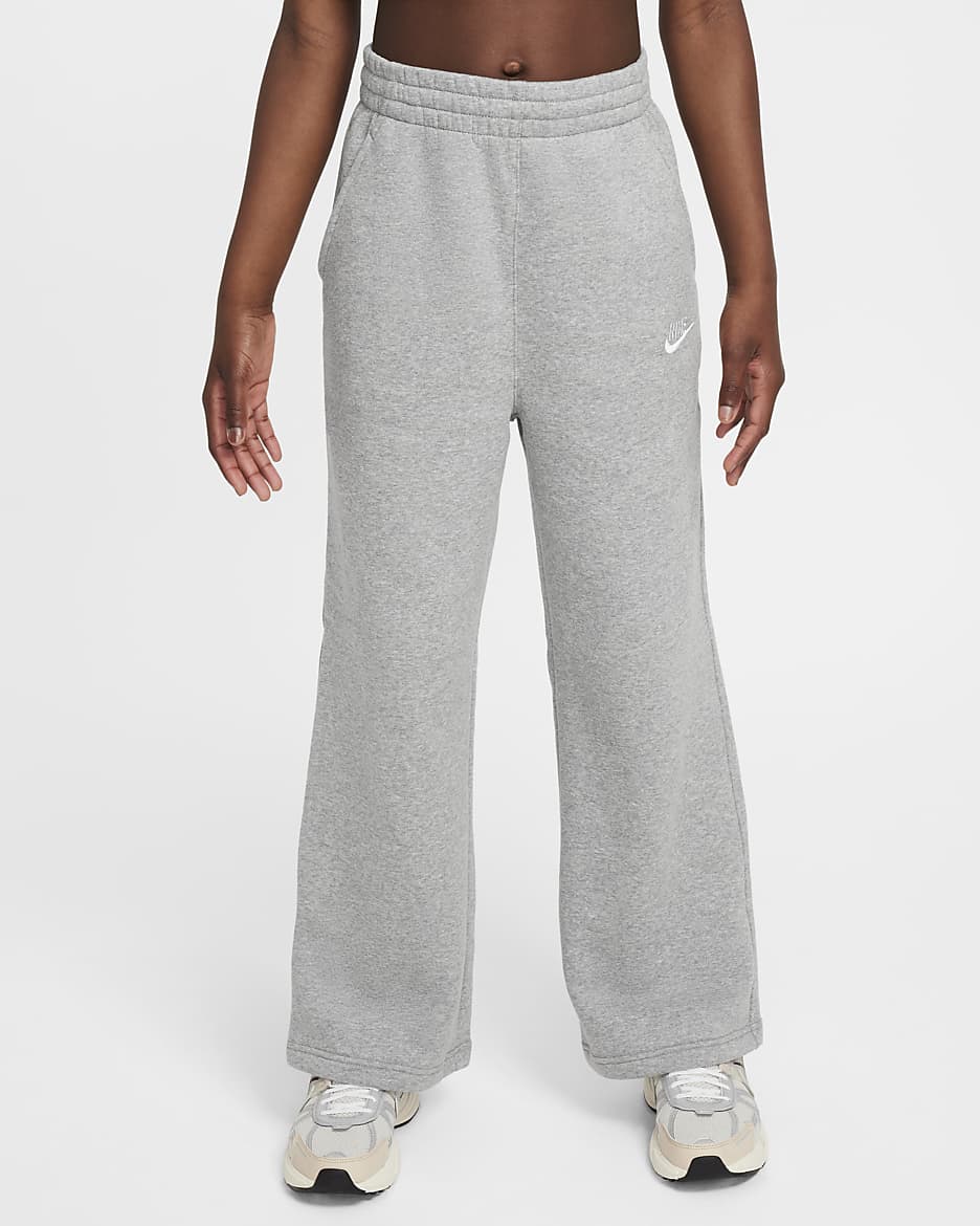 Pants de pierna ancha para niña Nike Sportswear Club Fleece - Gris oscuro jaspeado/Gris básico/Blanco