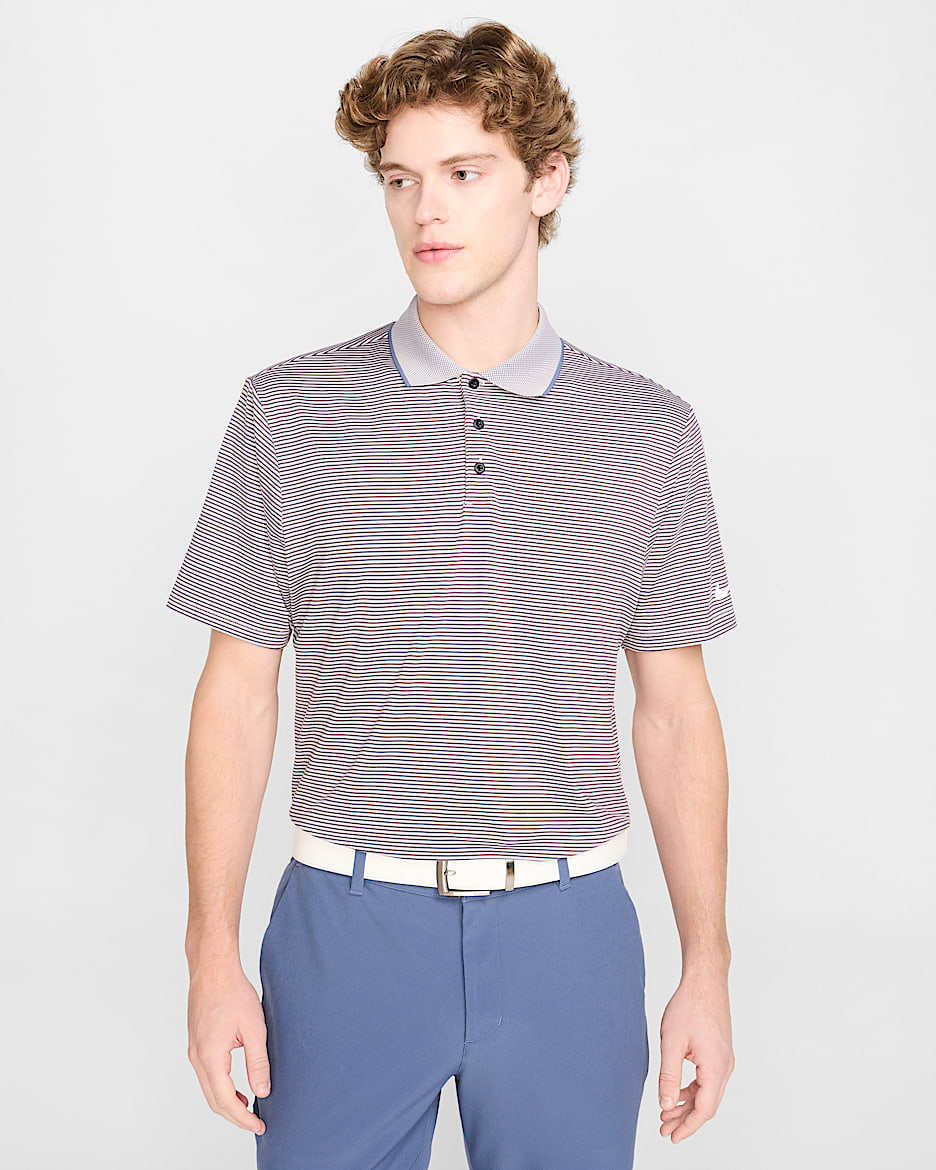 Polo de golf a rayas Dri-FIT para hombre Nike Tour - Violeta platino/Blanco