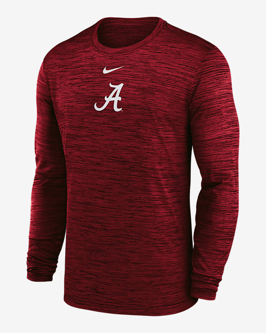 Playera de manga larga universitaria Nike Dri-FIT para hombre Alabama Sideline Velocity - Carmesí