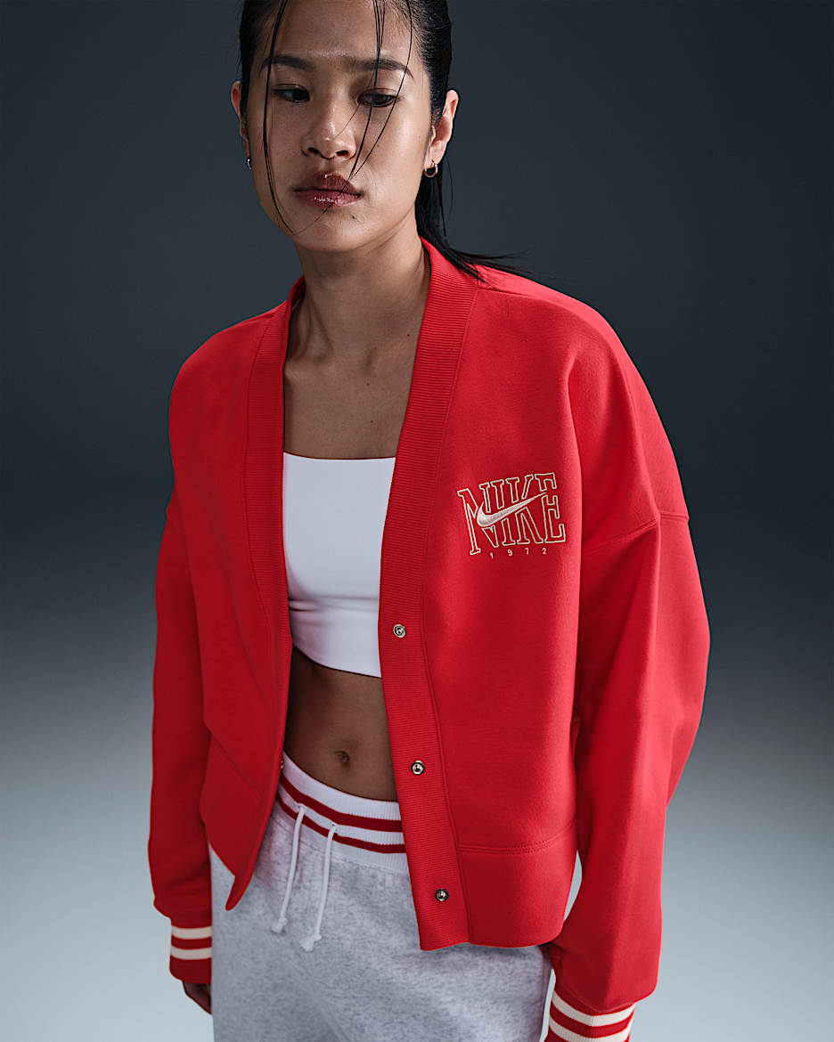 Cárdigan con gráfico extraoversized para mujer Nike Sportswear Phoenix Fleece - Rojo universitario