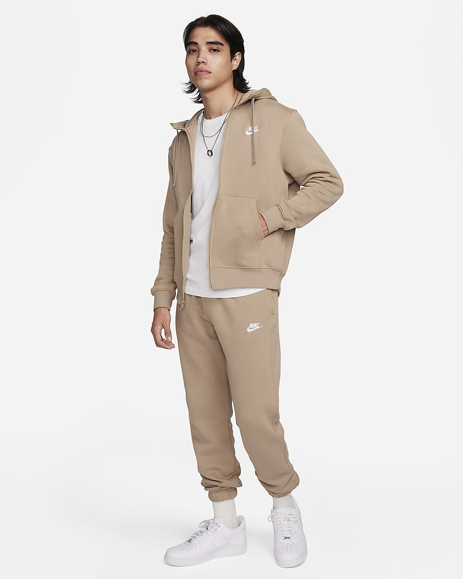 Nike Sportswear Club Fleece Men's Full-Zip Hoodie - Khaki/Khaki/White