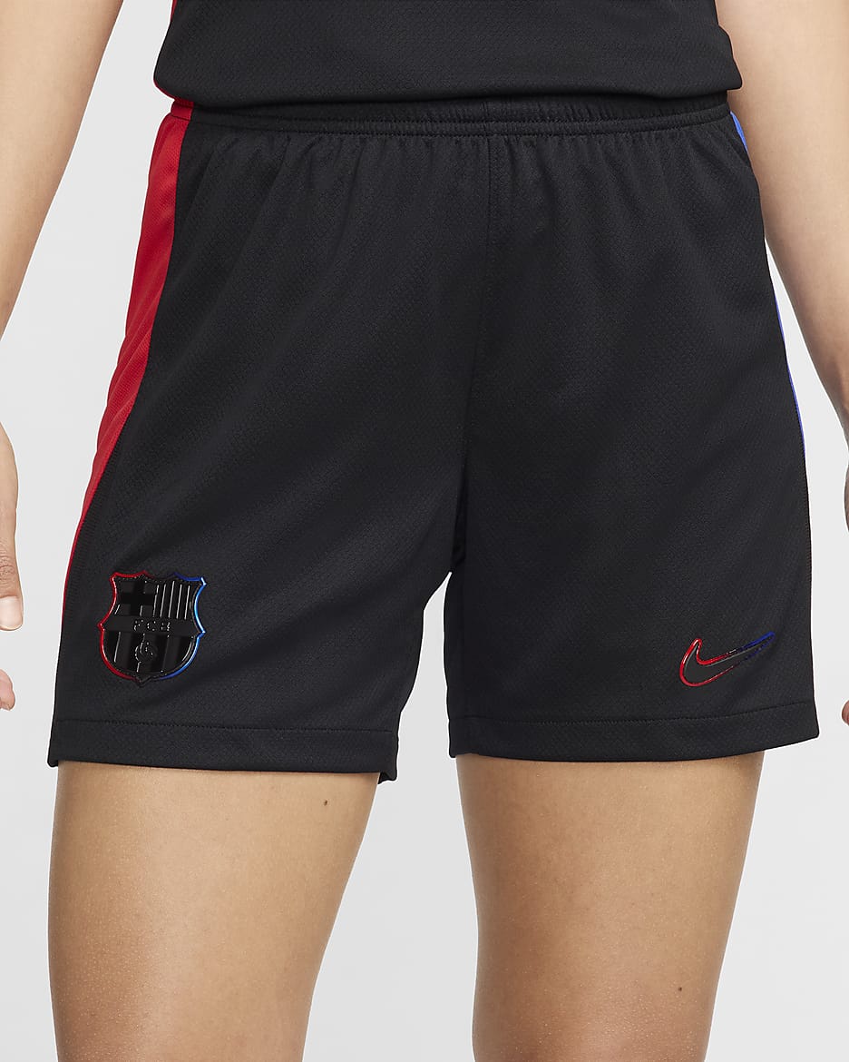 Short de foot replica Nike Dri-FIT FC Barcelona 2024/25 Stadium Extérieur pour femme - Noir/University Red/Hyper Royal/Noir