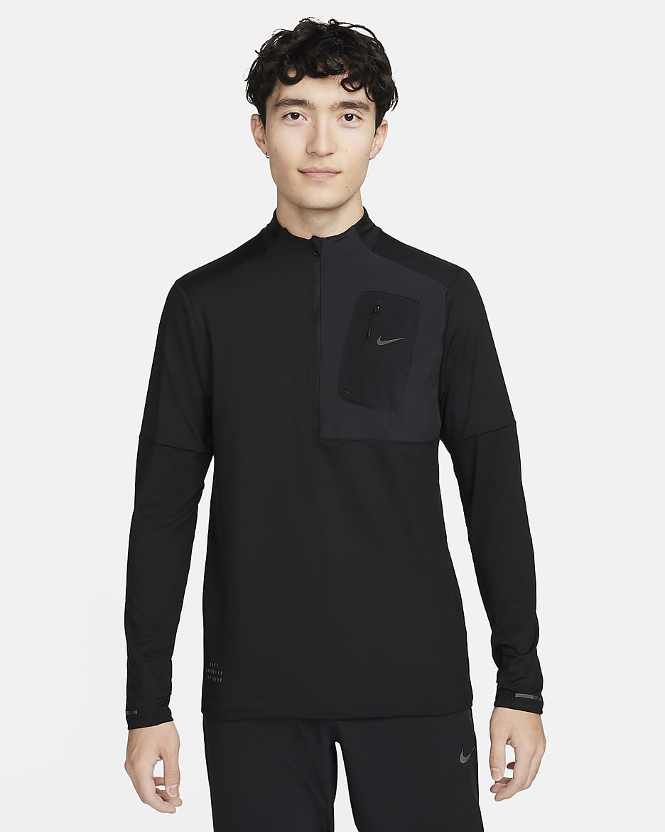 Nike Element Running Division Men's Dri-FIT UV 1/2-Zip Running Top - Black/Black