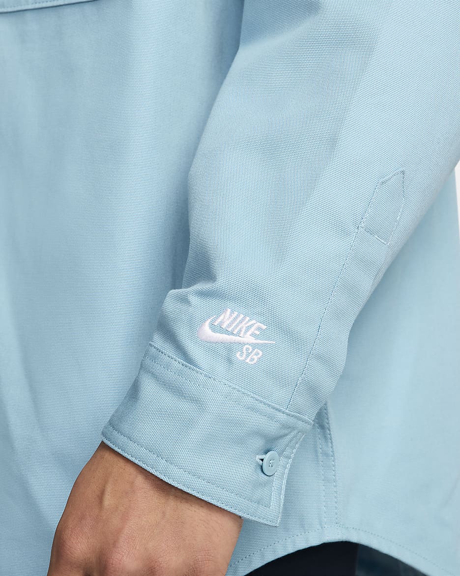 Nike SB Long-Sleeve Woven Skate Top - Denim Turquoise/White