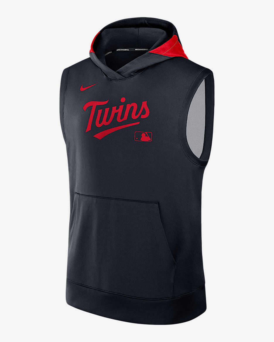 Sudadera con gorro sin cierre ni mangas Nike Dri-FIT de la MLB para hombre Minnesota Twins Authentic Collection - Azul marino