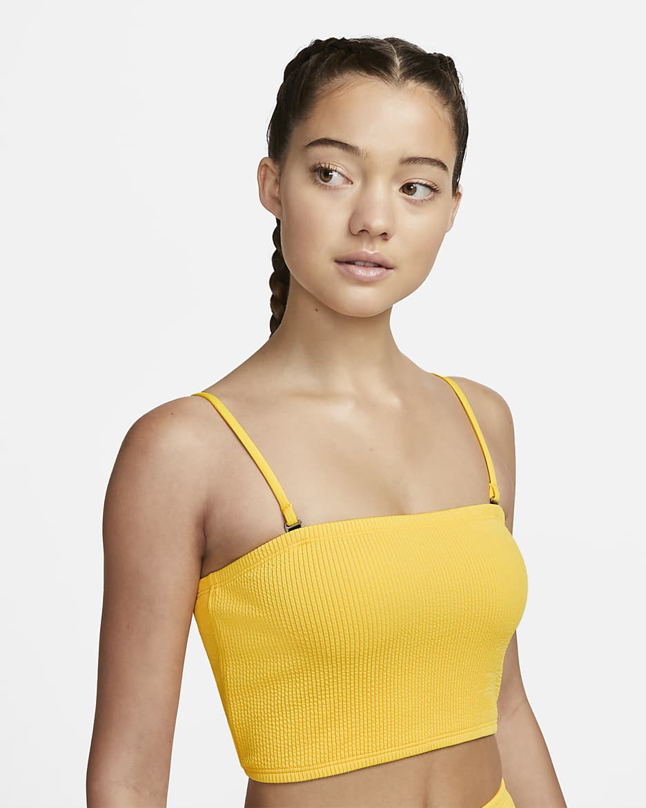 Parte superior de traje de baño tipo bandeau midkini para mujer Nike - Limón pulso