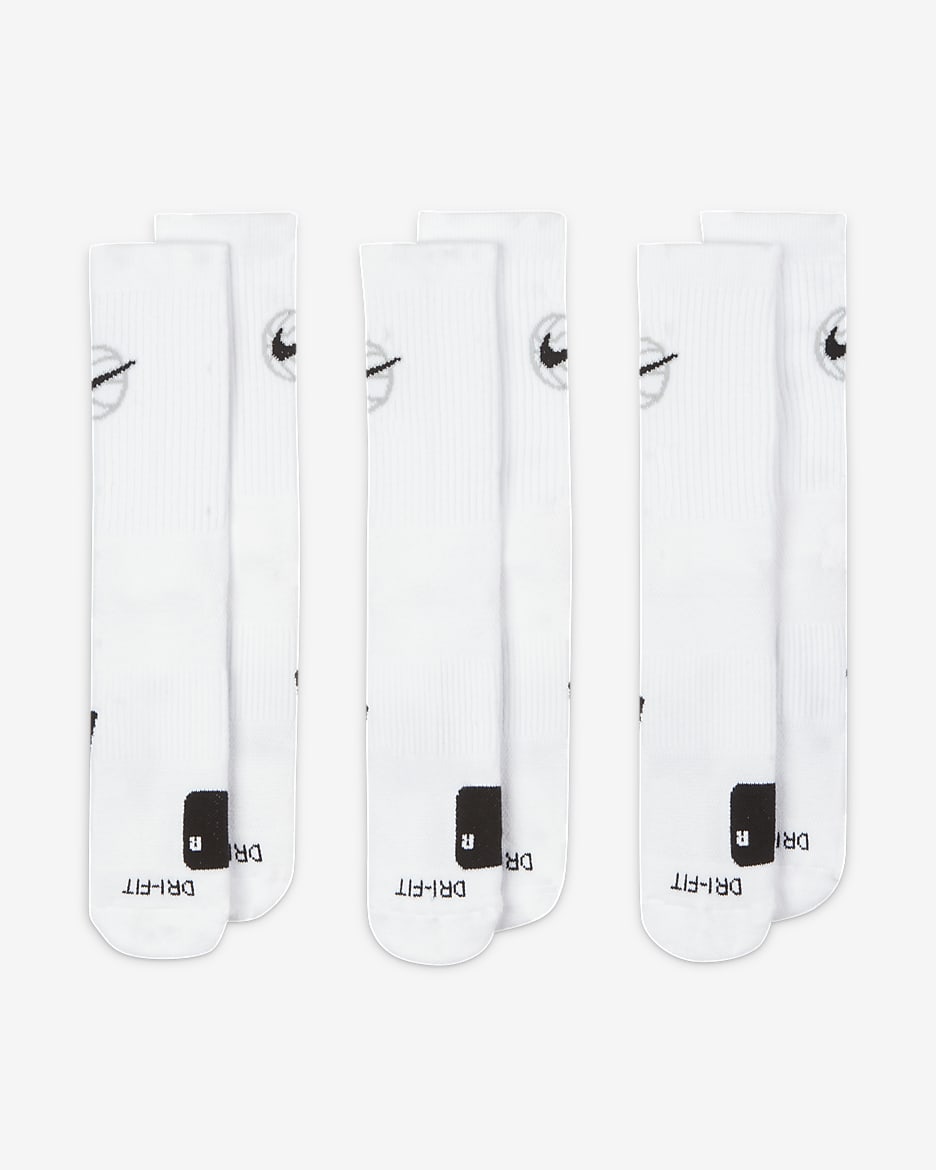 Nike Everyday Crew Basketball Socks (3 Pairs) - White/Black