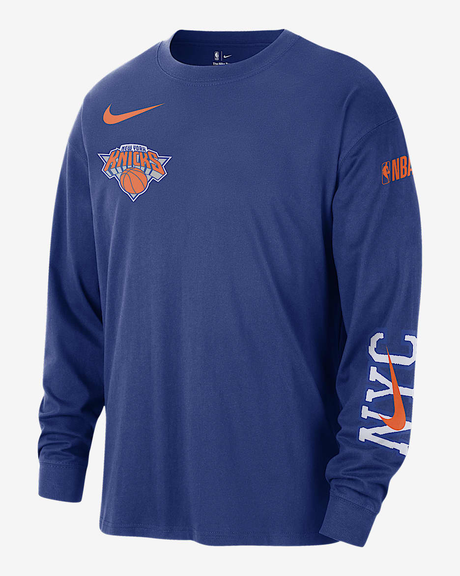 Playera de manga larga Nike de la NBA Max90 para hombre New York Knicks Courtside City Edition - Azul enérgico