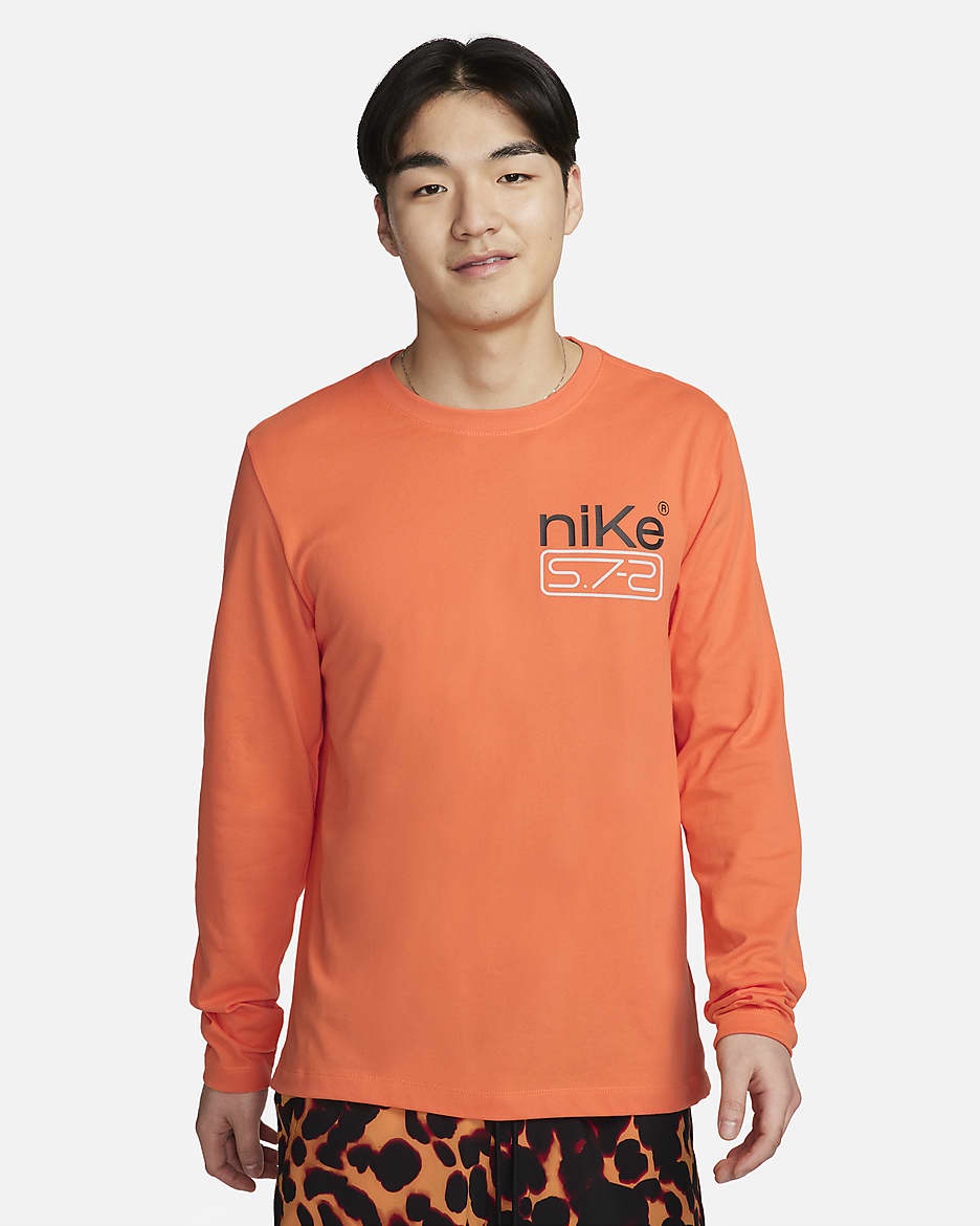 Nike Dri-FIT Men's Long-Sleeve Fitness T-Shirt - Bright Mandarin