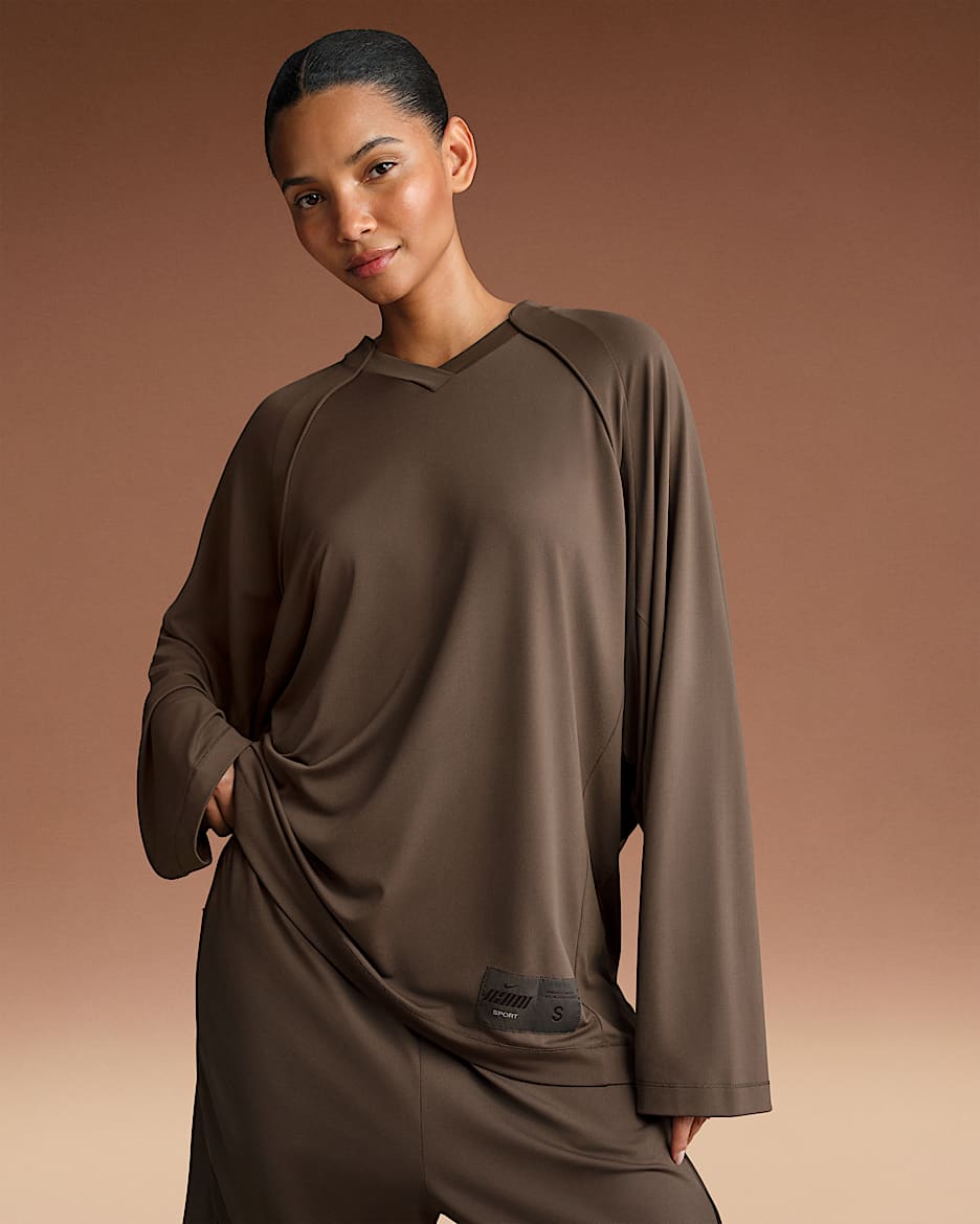 NikeSKIMS Airy Women's Oversized V-Neck Long-Sleeve Top - NSKM DARK SEPIA