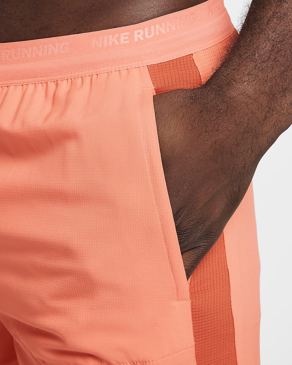 Nike Stride Men's Dri-FIT 13cm (approx.) Hybrid Running Shorts - Light Wild Mango/Vintage Coral/Black