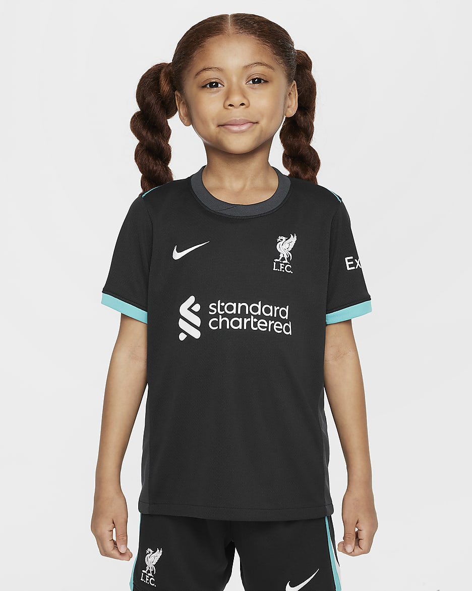 Liverpool FC 2024/25 Stadium Away Nike Football Replica-sæt i tre dele til mindre børn - Night Forest/Anthracite/Washed Teal/Sail