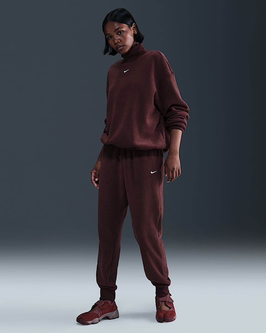 Nike Sportswear Phoenix Plush Women's Mid-Rise Cozy Fleece Pants - Burgundy Crush/Sail