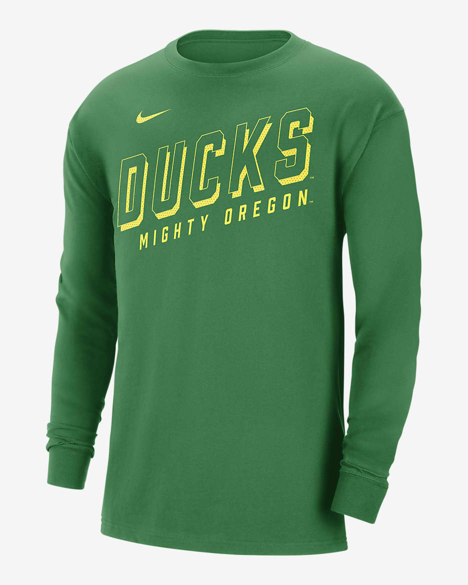 Oregon Men's Nike College Long-Sleeve Max90 T-Shirt - Apple Green