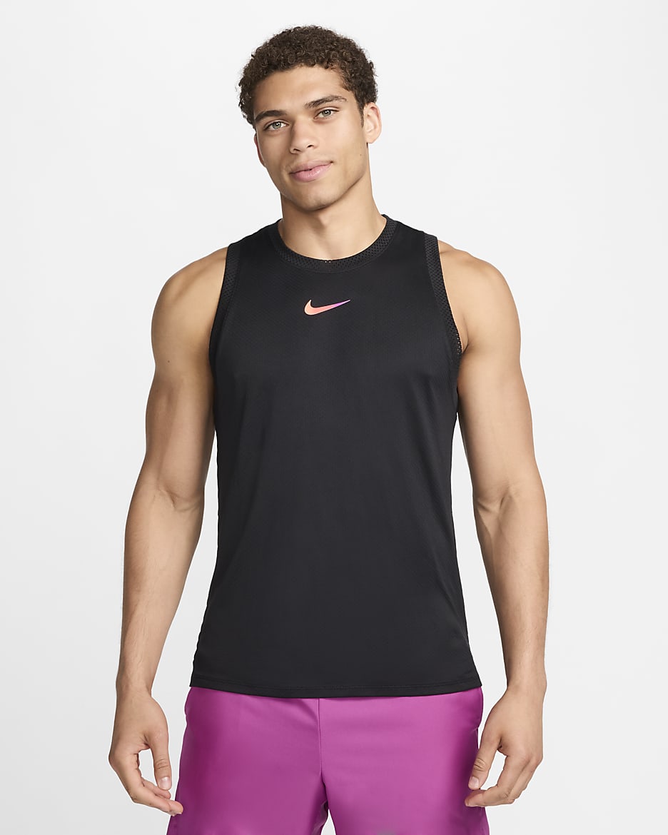 Débardeur de tennis Dri-FIT NikeCourt Slam pour homme - Noir/Noir/Light Wild Mango