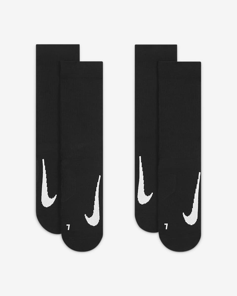 NikeCourt Multiplier Cushioned Tennis Crew Socks (2 Pairs) - Black/Black