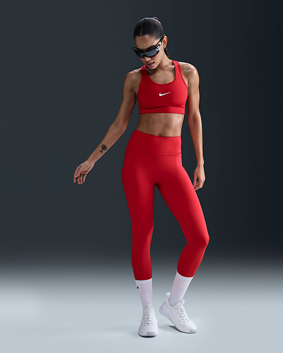 Nike Universa Women's Medium-Support High-Waisted 7/8 Leggings with Pockets - University Red/University Red/Varsity Red