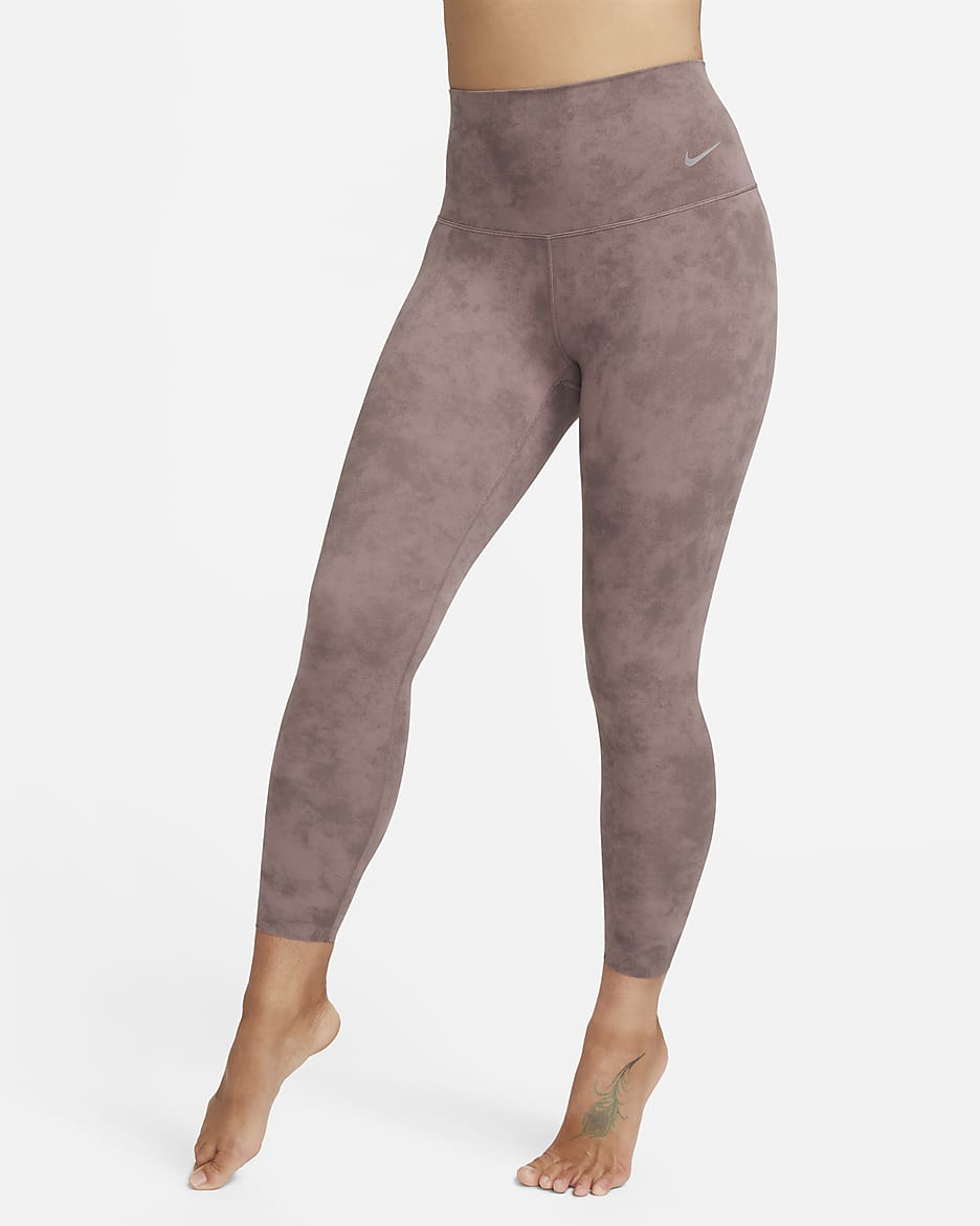 Nike Zenvy Tie-Dye Women's Gentle-Support High-Waisted 7/8 Leggings - Smokey Mauve/Black