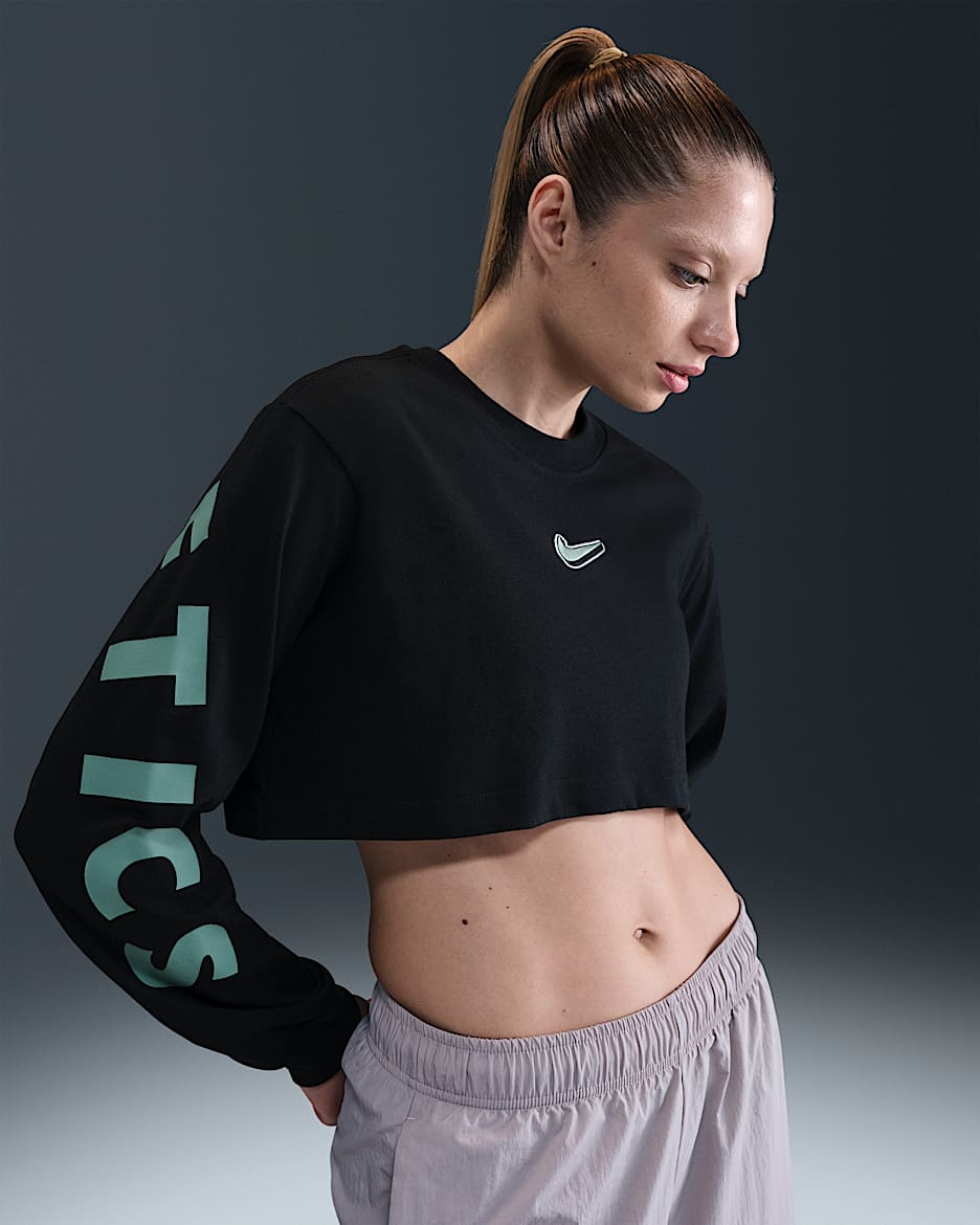 Nike Sportswear Women's Oversized Long-Sleeve Cropped T-Shirt - Black