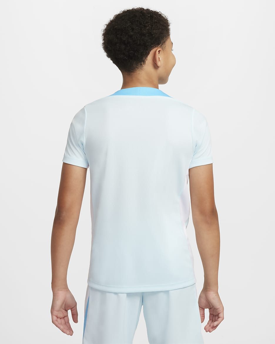 Maglia da calcio a manica corta Nike Dri-FIT Strike - Ragazzi - Glacier Blue/Bianco/Baltic Blue/Bianco