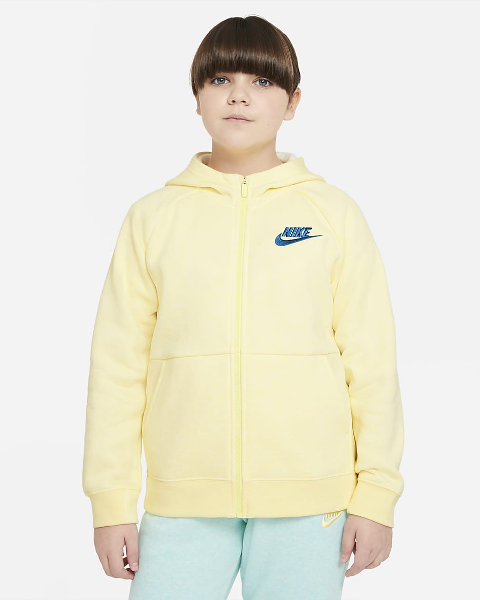 Nike Sportswear Big Kids' (Girls') Full-Zip Hoodie (Extended Size) - Light Zitron/Green Abyss