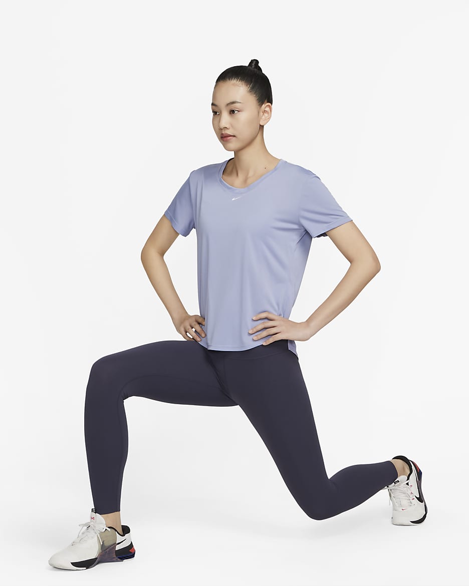 Nike Dri-FIT One Women's Standard-Fit Short-Sleeve Top - Indigo Haze/White