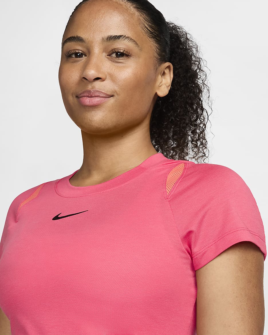 NikeCourt Advantage Dri-FIT tennistop met korte mouwen voor dames - Aster Pink/Aster Pink/Light Wild Mango/Zwart