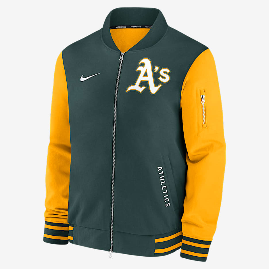 Athletics Authentic Collection Dugout Men's Nike MLB Full-Zip Bomber Jacket - Pro Green