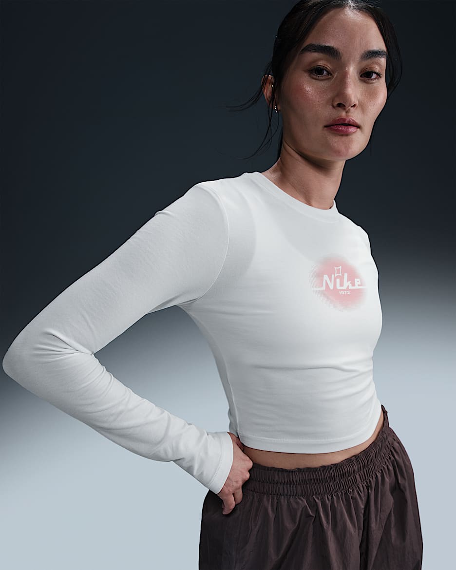 เสื้อแขนยาวเอวลอยแบบถักผู้หญิง Nike Sportswear - Summit White/Pink Glaze