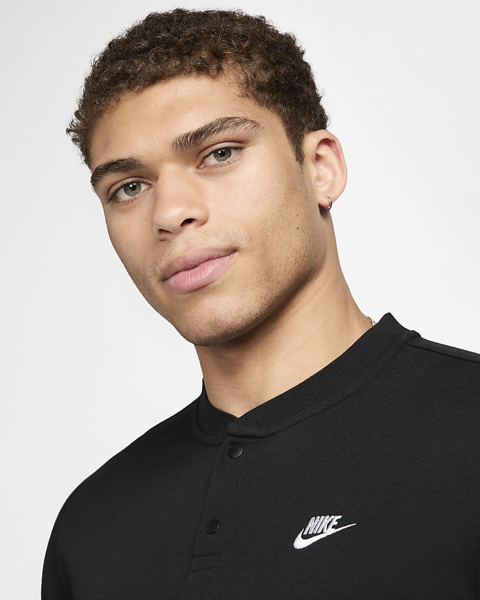 Henley de manga larga para hombre Nike Club - Negro/Negro/Blanco