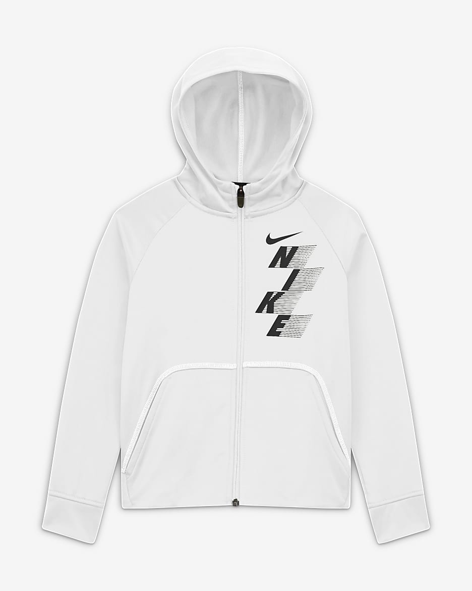 Nike Therma Big Kids' (Boys') Full-Zip Graphic Training Hoodie - White/Black