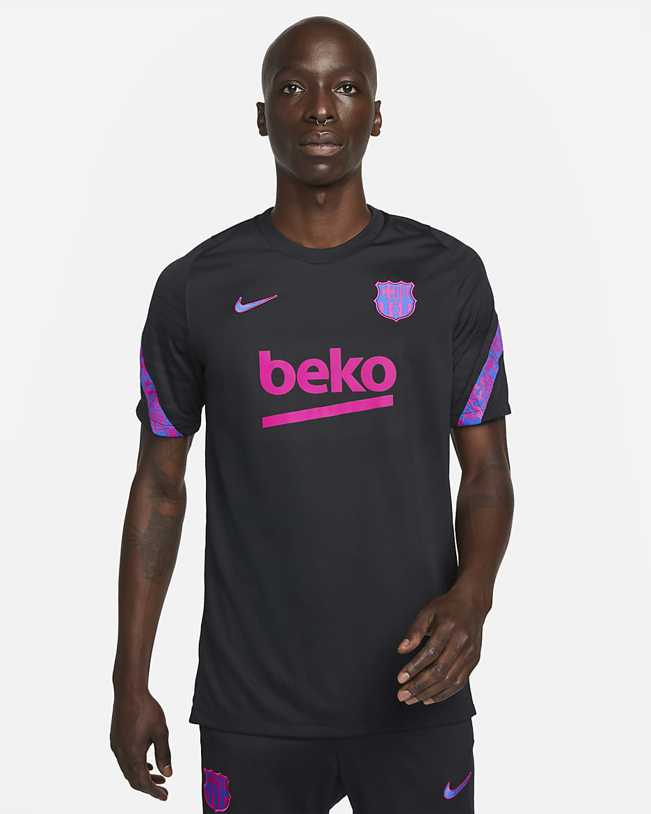 เสื้อฟุตบอลแขนสั้นผู้ชาย Nike Dri-FIT FC Barcelona Strike - ดำ/Hyper Royal/Hyper Royal