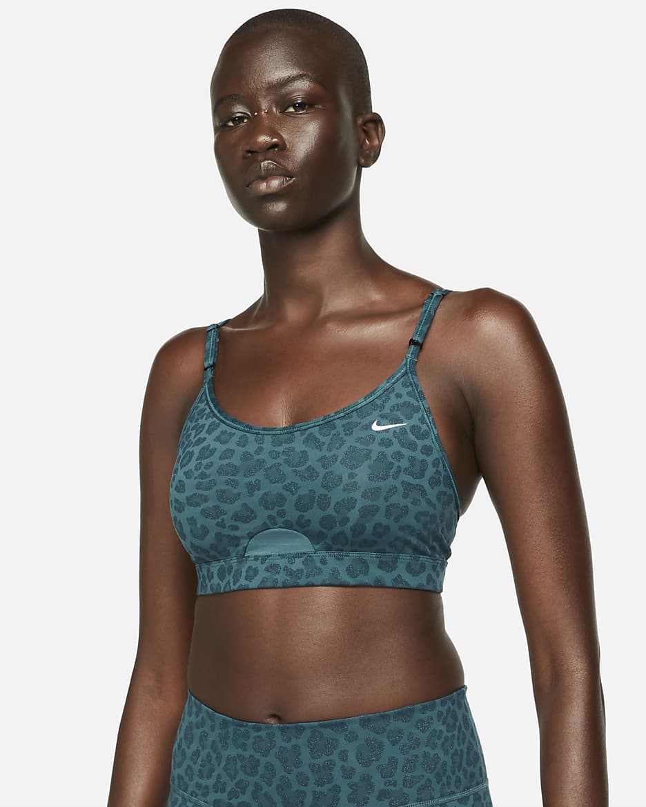 Nike Indy Women's Light-Support Padded Glitter Sports Bra - Dark Teal Green/Dark Teal Green/White