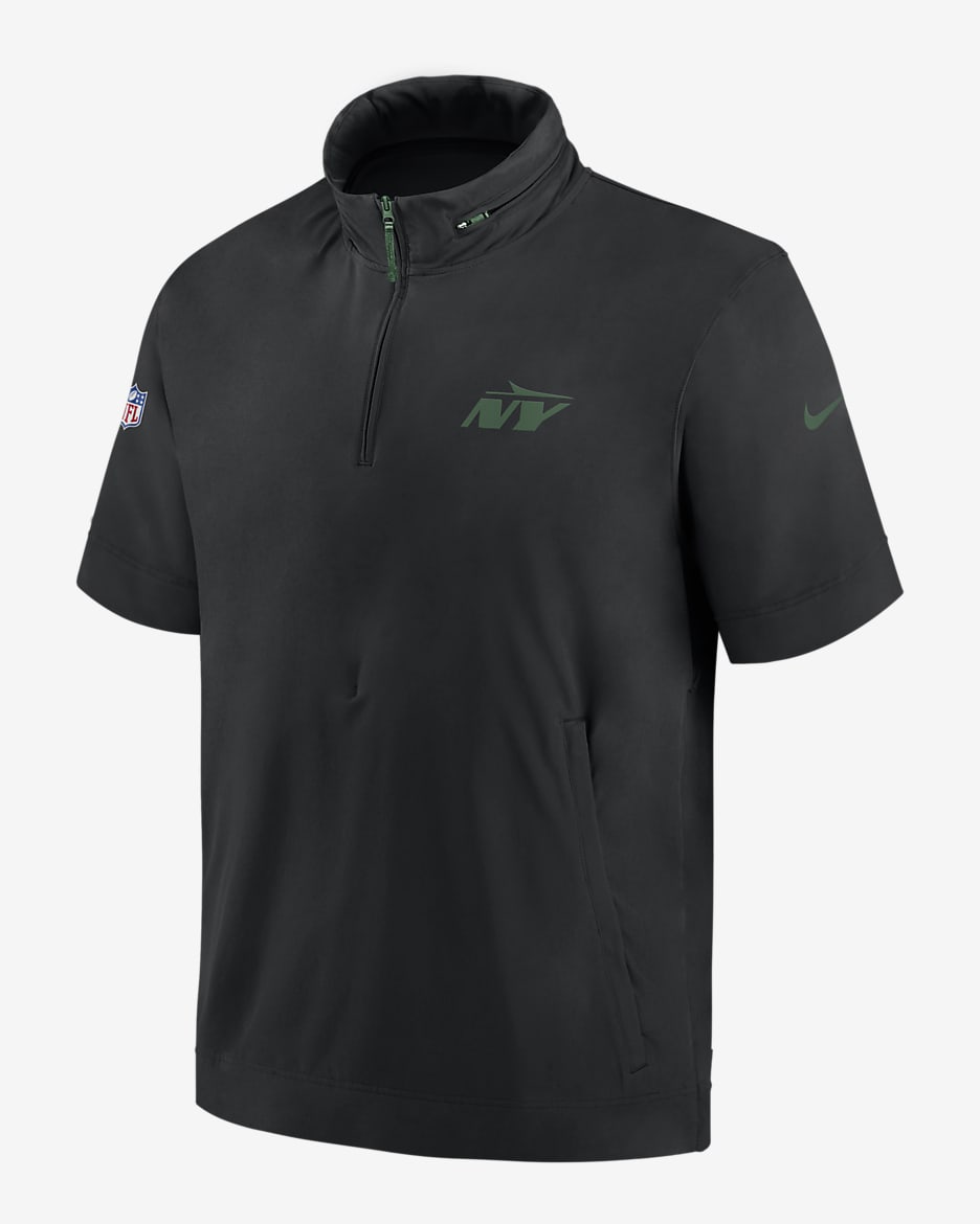 New York Jets Sideline Coach Men's Nike NFL 1/2-Zip Short-Sleeve Hooded Jacket - Black