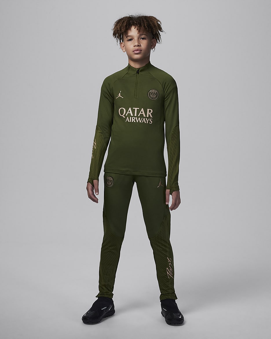 4ème haut d'entraînement de foot Jordan Dri-FIT Paris Saint-Germain Strike pour ado - Rough Green/Rough Green/Dark Obsidian/Hemp