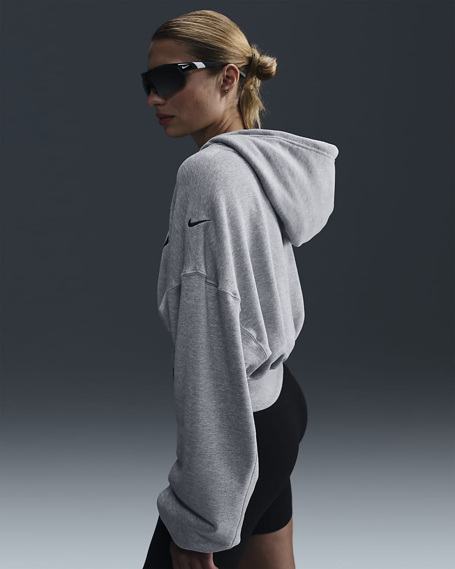 Nike Sportswear Women's Oversized Cropped French Terry Pullover Hoodie - Dark Grey Heather/Black