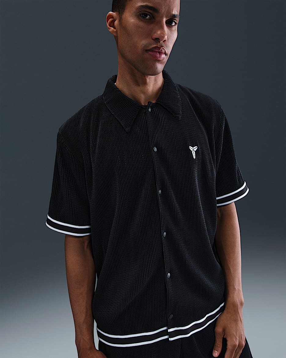 Playera de básquetbol de manga corta plisada para hombre Kobe - Negro/Blanco